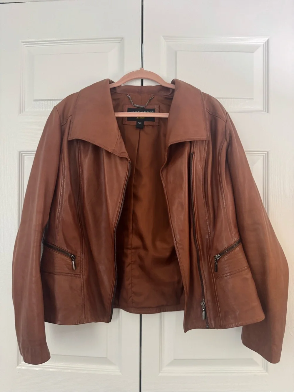 Leather Zip-Front Jacket in Chestnut Brown